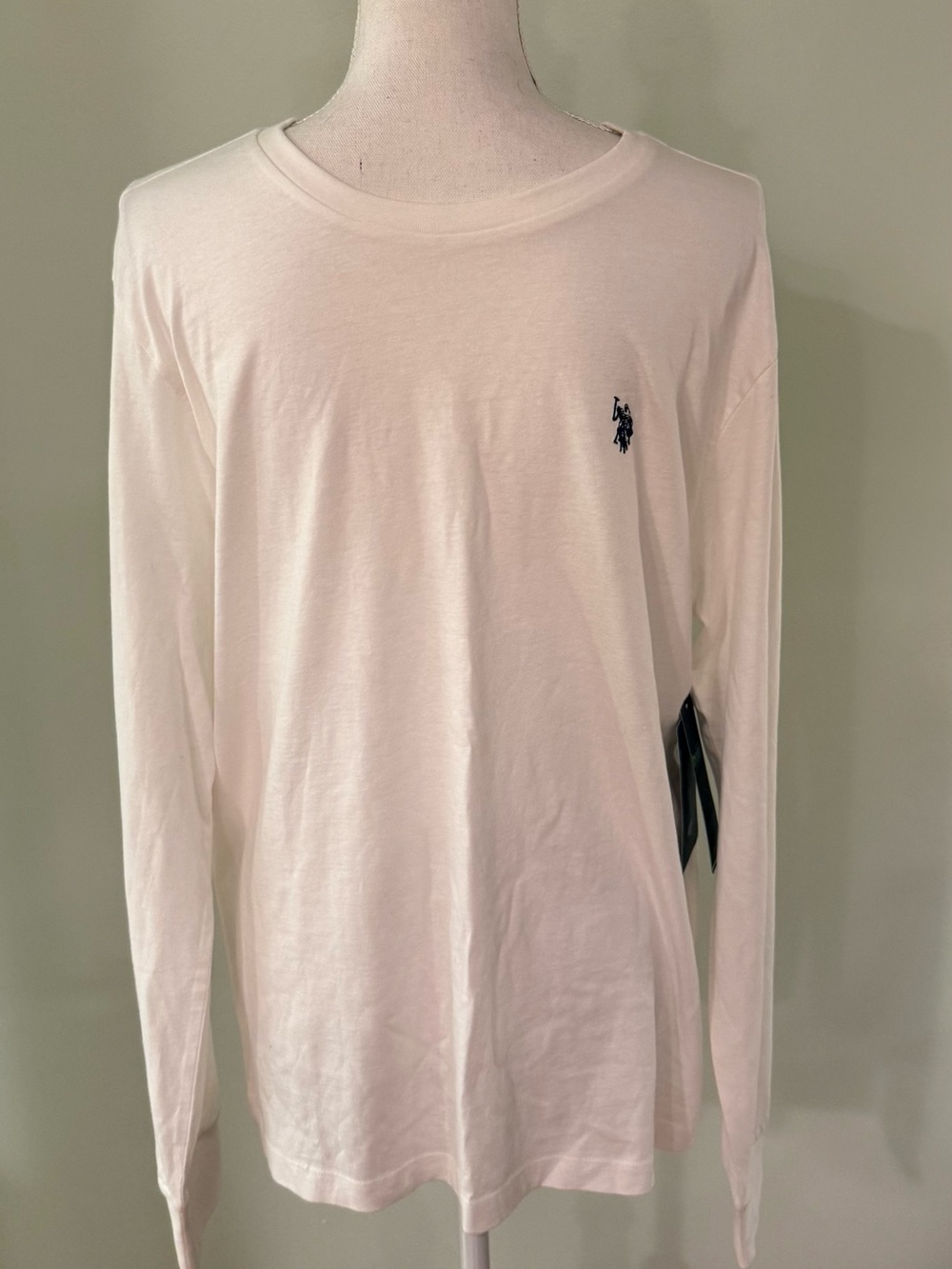 U.S. Polo Assn. Long-Sleeve Crewneck Shirt - White with Navy Logo
